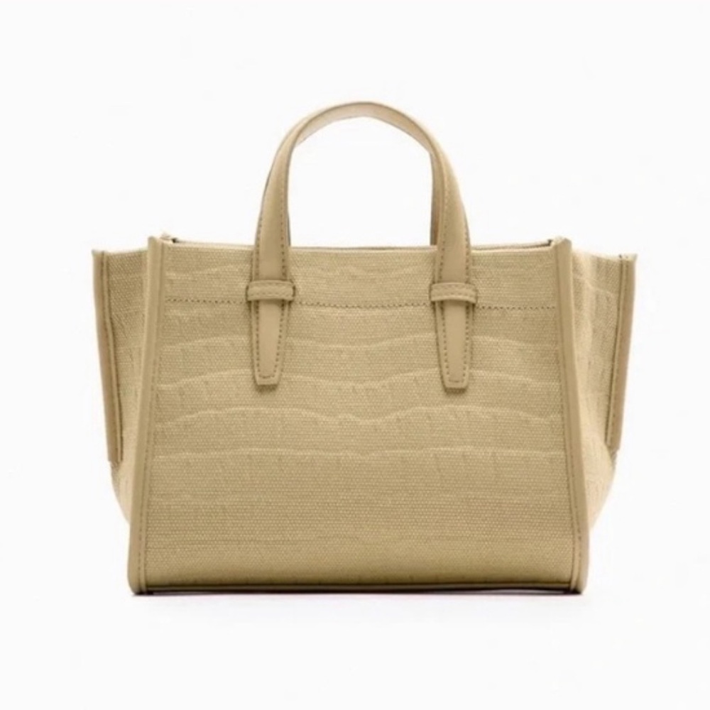 Zara Beige Croc-Embossed Handbag